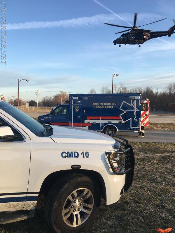 MSP departing with a person injured from being struck by a vehicle 