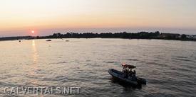 Sunset on the Patuxent river, Boat 10 on standby before the fireworks began.
